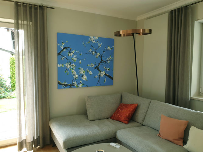 cherry blossoms in living room / acrylic on canvas