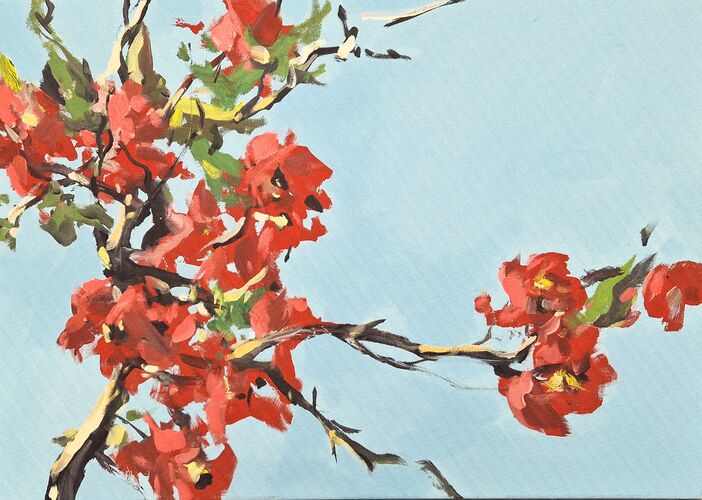 japanese quince, painting No. 3471 / Oil on canvas
