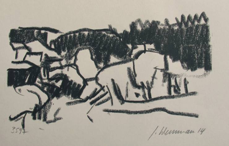 landscape, work No. 3597 / black chalk on paper