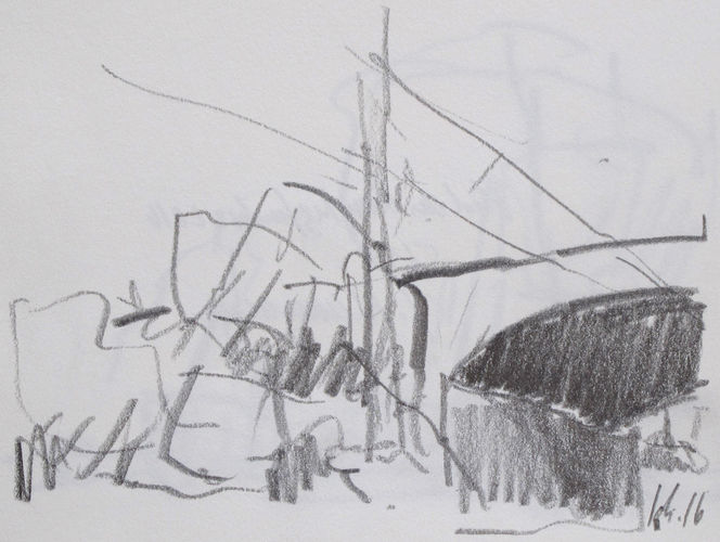 view out of a train, No. 5649 / Bleistift auf Papier