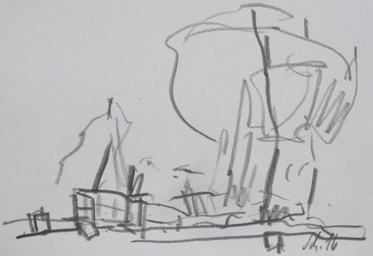 view out of a train, No. 5654 / Graphit on paper